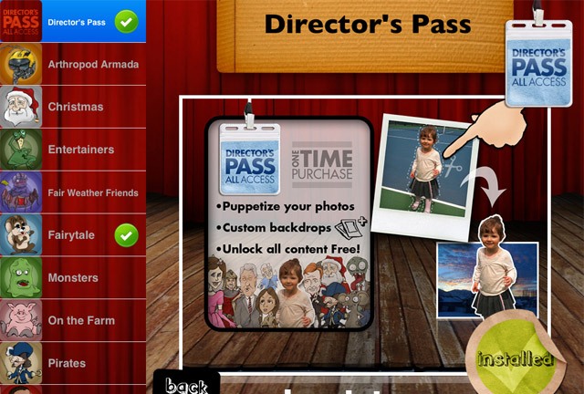 Director's Pass в приложении Puppet Pals HD