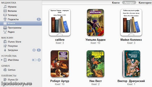 Далее заходим в раздел слева ИМЯ нашего iPad - вкладка Книги. Там