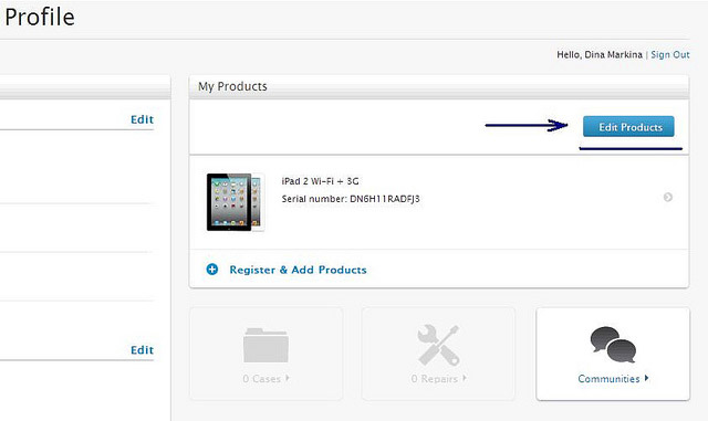 Удалить iPad из своих продуктов на сайте Apple