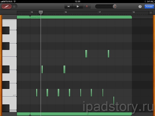 редактирование нот в уже записанных партиях в GarageBand на iPad